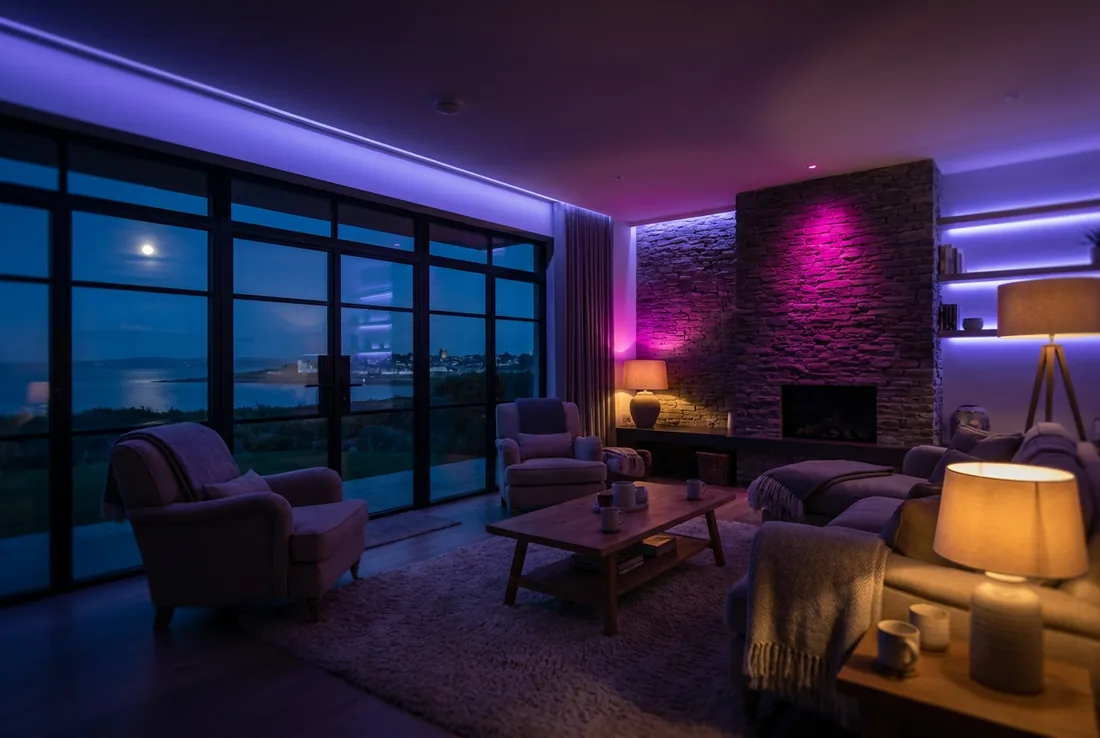 Soggiorno luminoso di una casa vacanza con vista