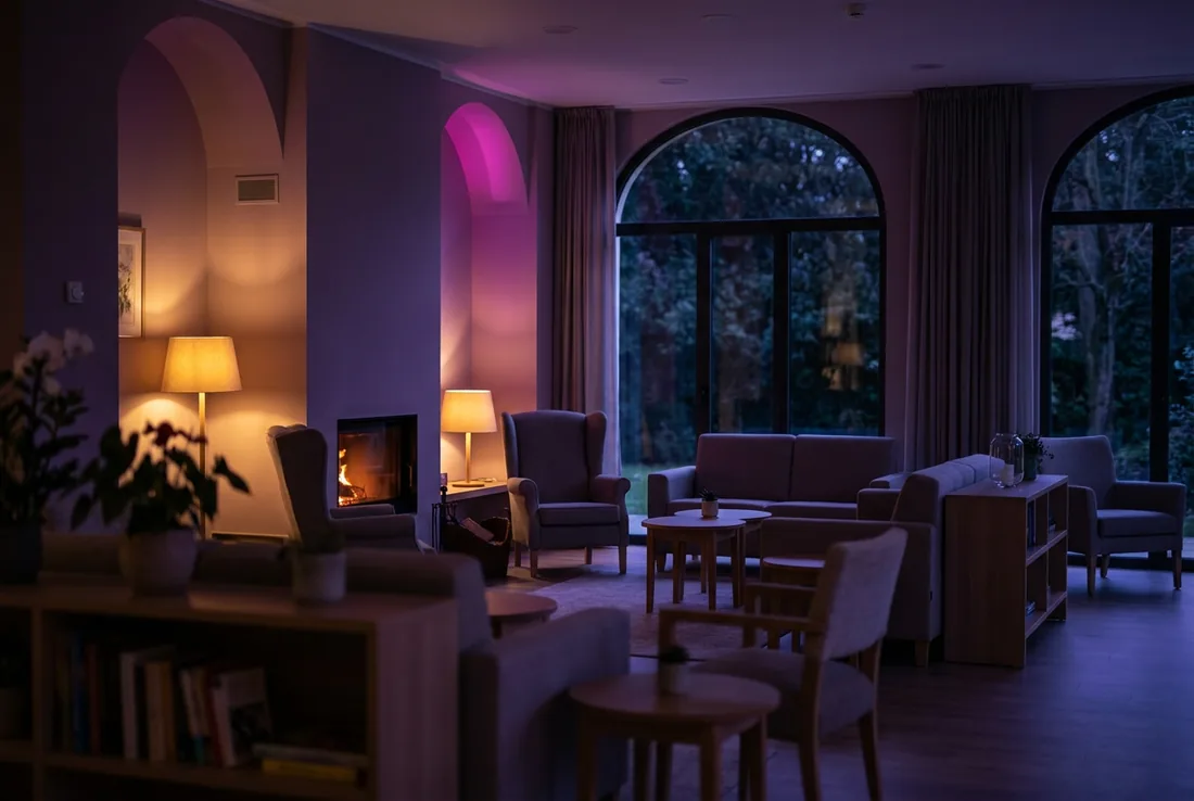 Salotto luminoso di una residenza per anziani