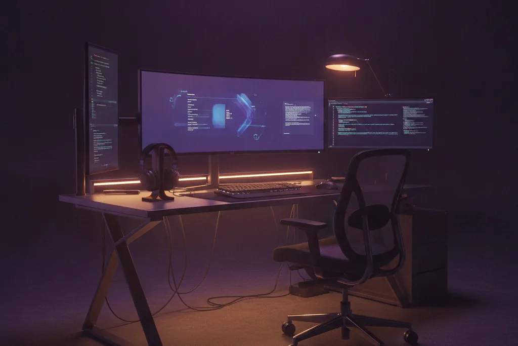 Postazione di help desk con cuffie e monitor