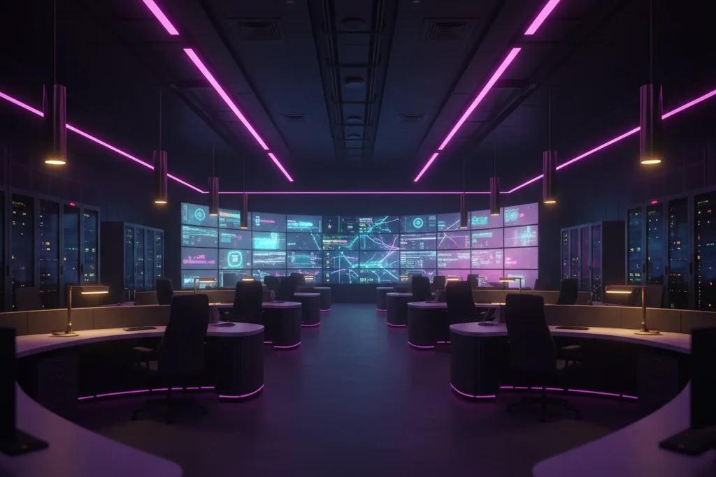 Centro operativo di rete con dashboard di monitoraggio