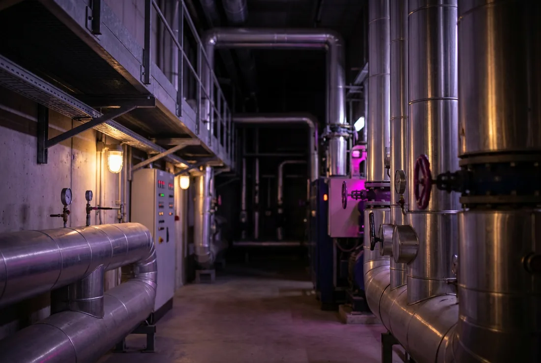 Centrale di teleriscaldamento con tubazioni coibentate