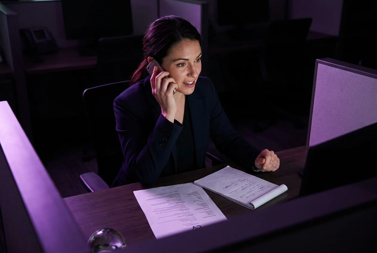 Recruiter al telefono con un candidato in un ufficio di selezione del personale