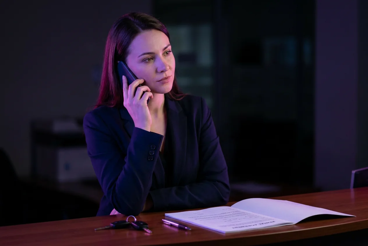 Addetto al banco di un autonoleggio al telefono con un cliente